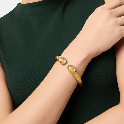 Cabochon set gold demi cuff bracelet