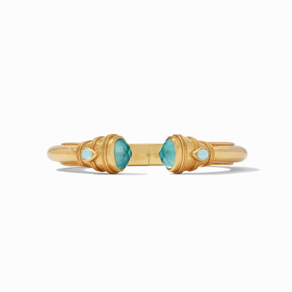 Gold demi cuff bracelet set with an iridescent stone