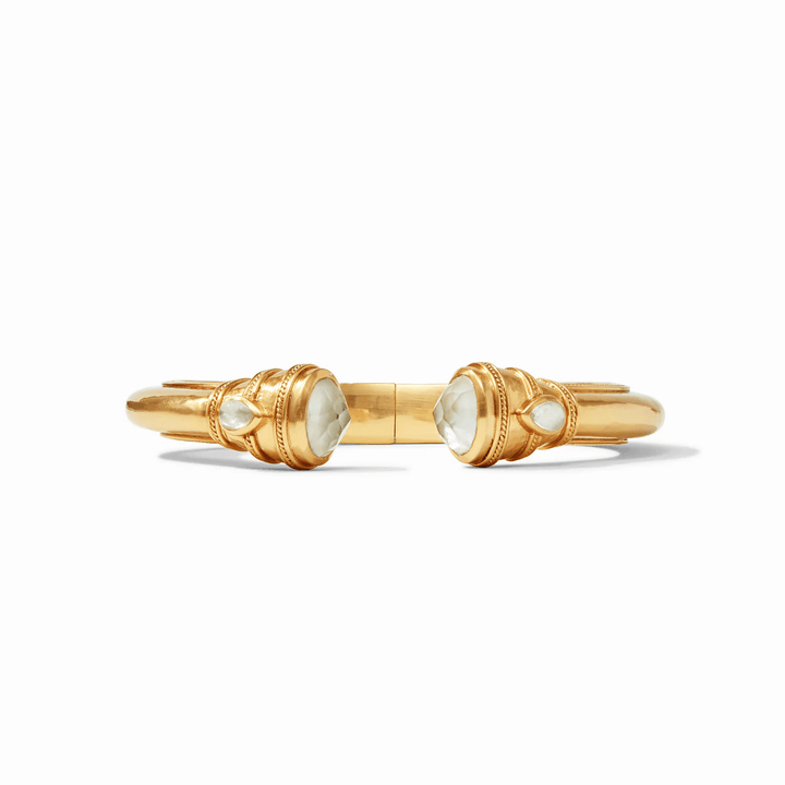 Gold demi cuff bracelet with an iridescent clear crystal