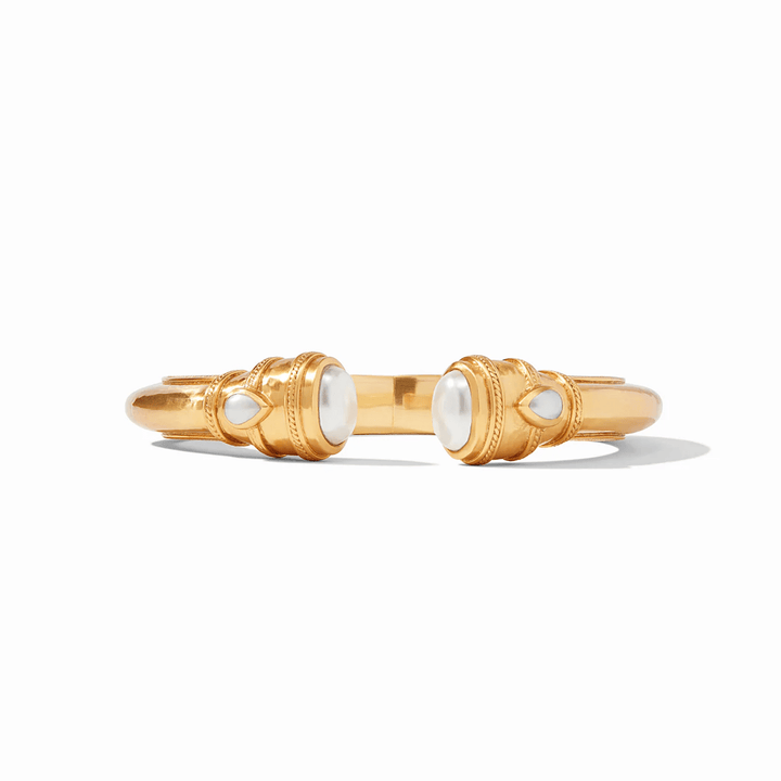 Gold demi cuff bracelet set with a pearl