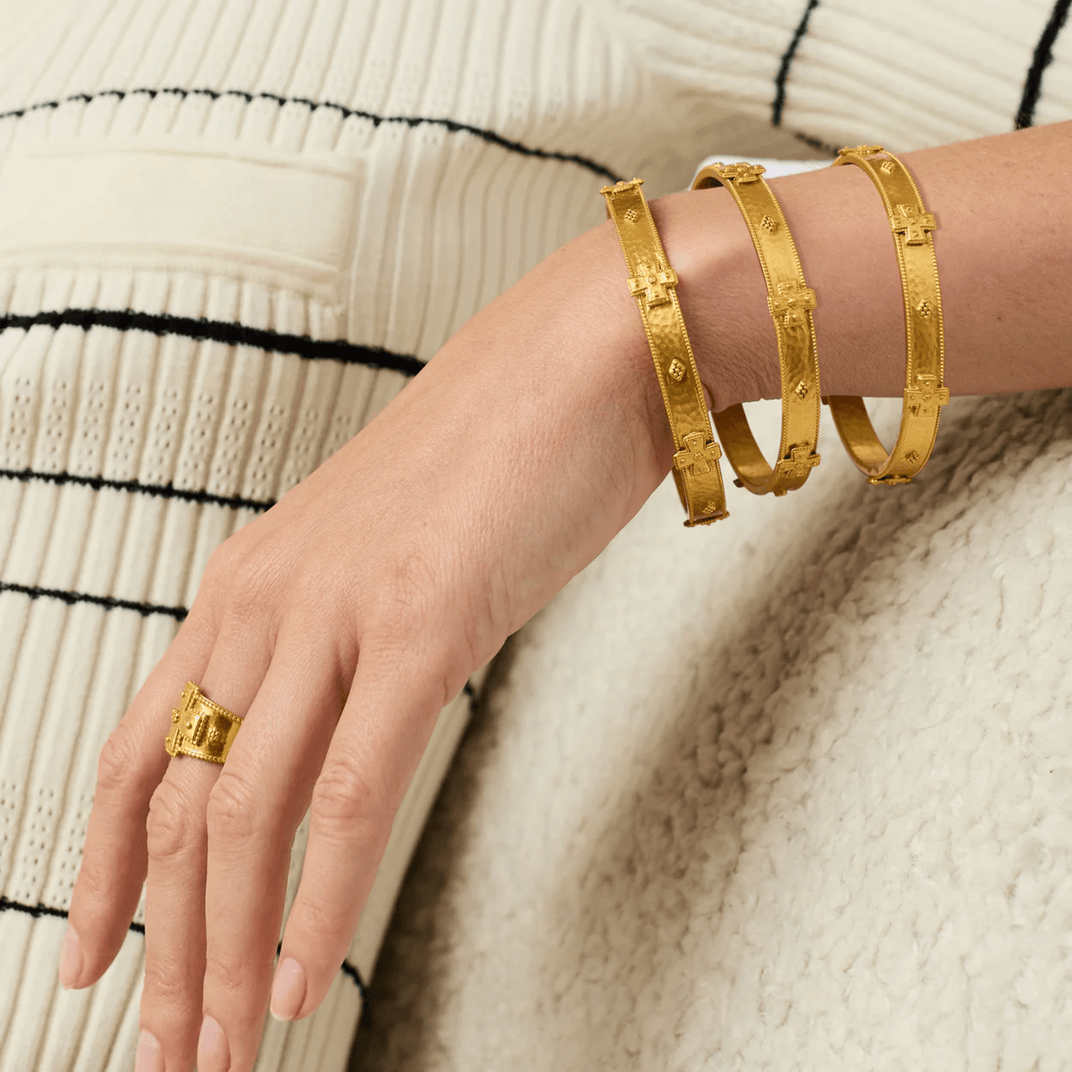 Textured gold bangle in a small size