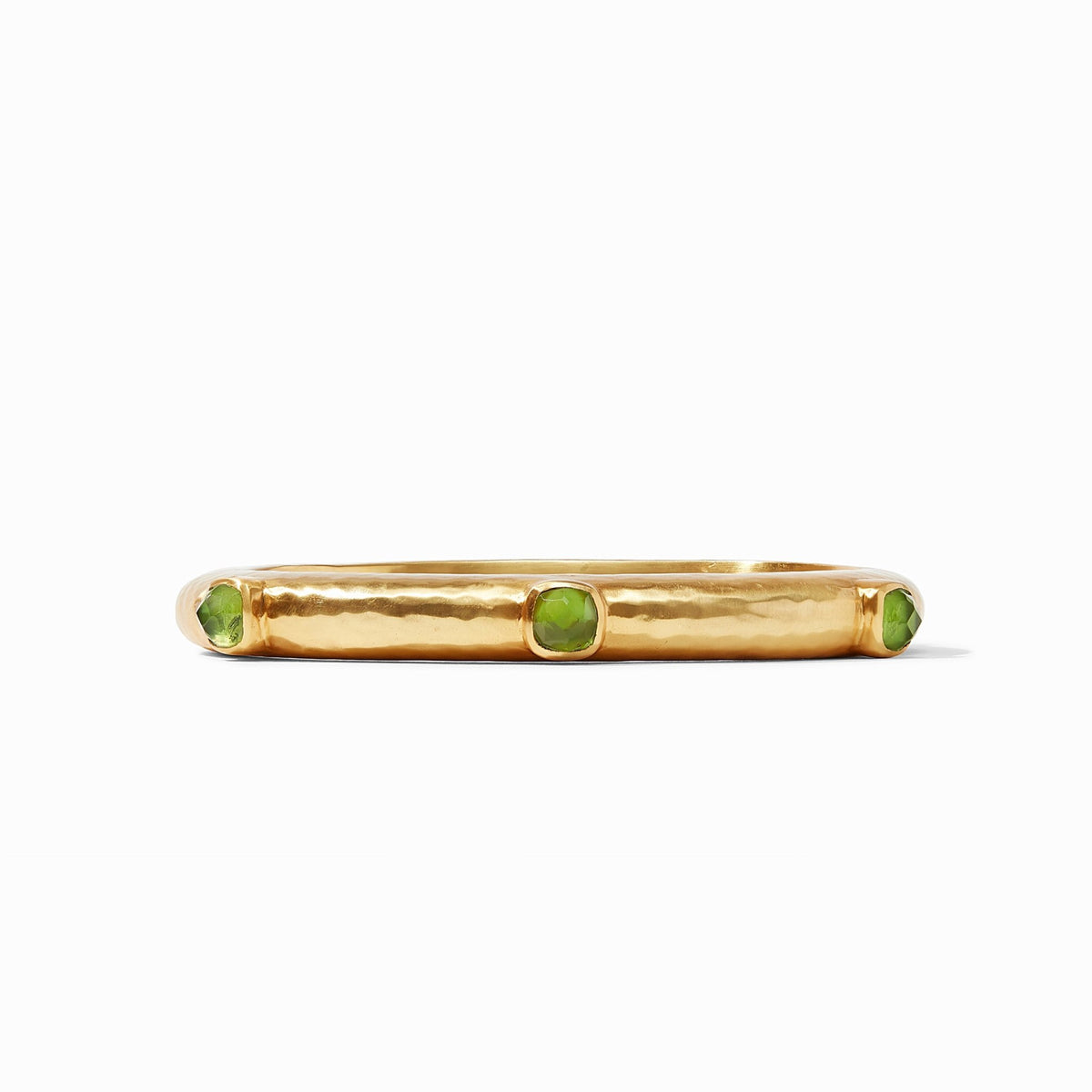 Catalina hinge bangle in gold with an iridescent center stone