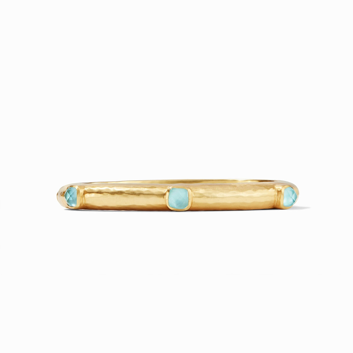 Gold hinged bangle set with an iridescent stone