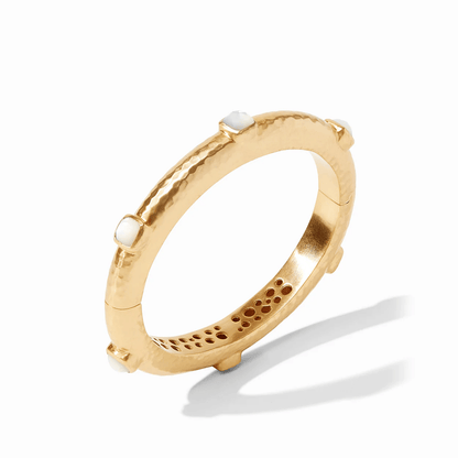 Mother of pearl stone in a gold hinged bangle