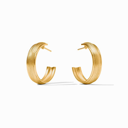 Gold hoops with a pebbled cobblestone finish