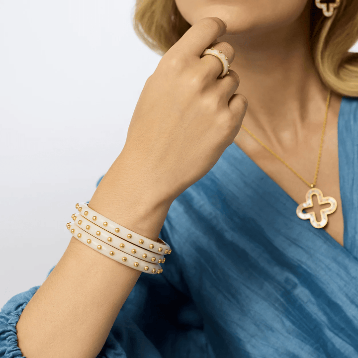 Medium gold bangle set with alabaster stones