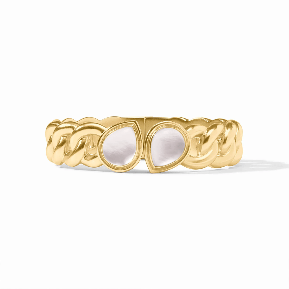 Gold hinge bangle set with iridescent clear crystals
