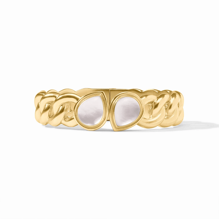 Gold hinge bangle set with iridescent clear crystals