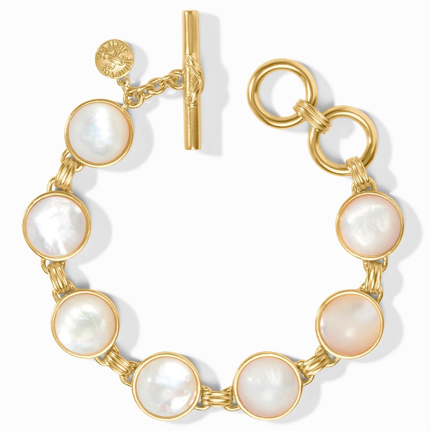 Gold bracelet with a pale mother of pearl stone