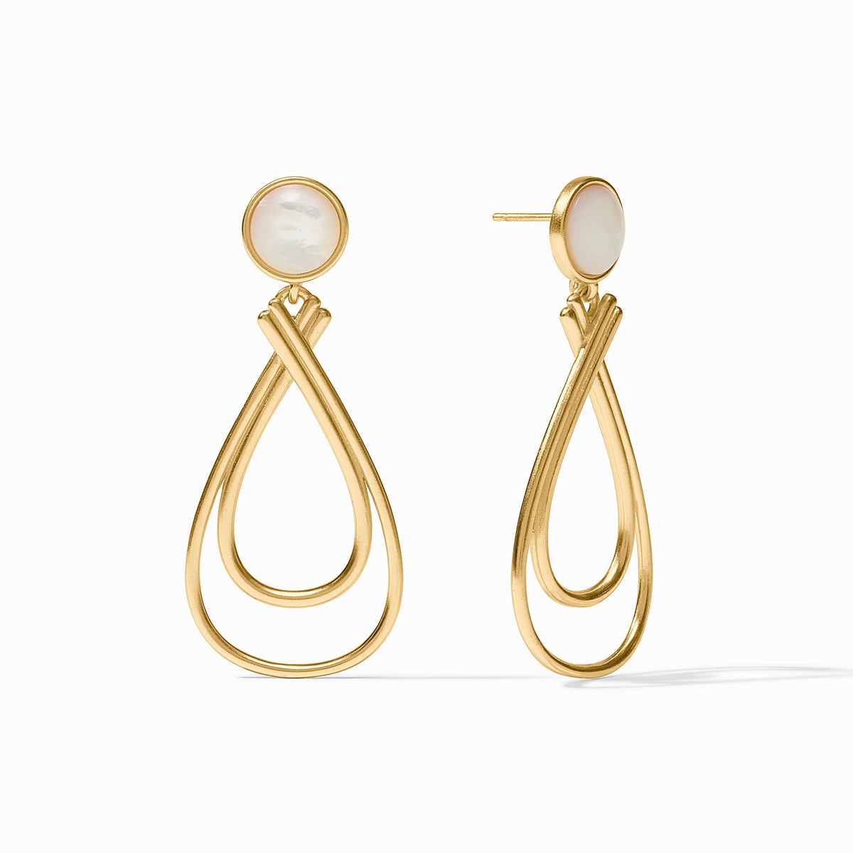 Gold earrings set with luminous mother of pearl stones