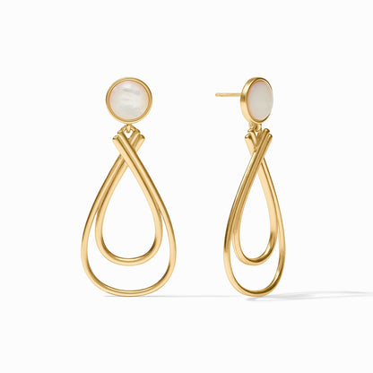 Gold earrings set with luminous mother of pearl stones