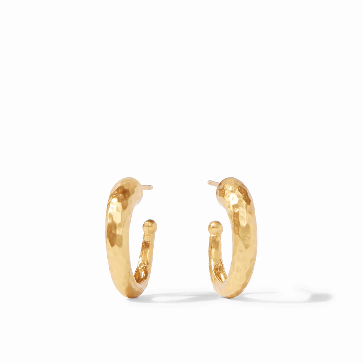 Small gold hoops with a hammered finish