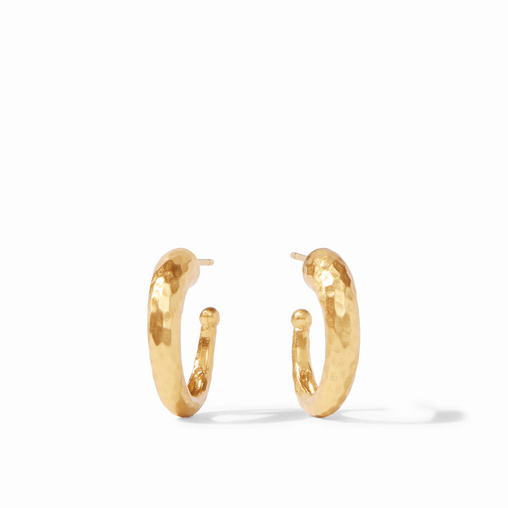 Small gold hoops with a hammered finish