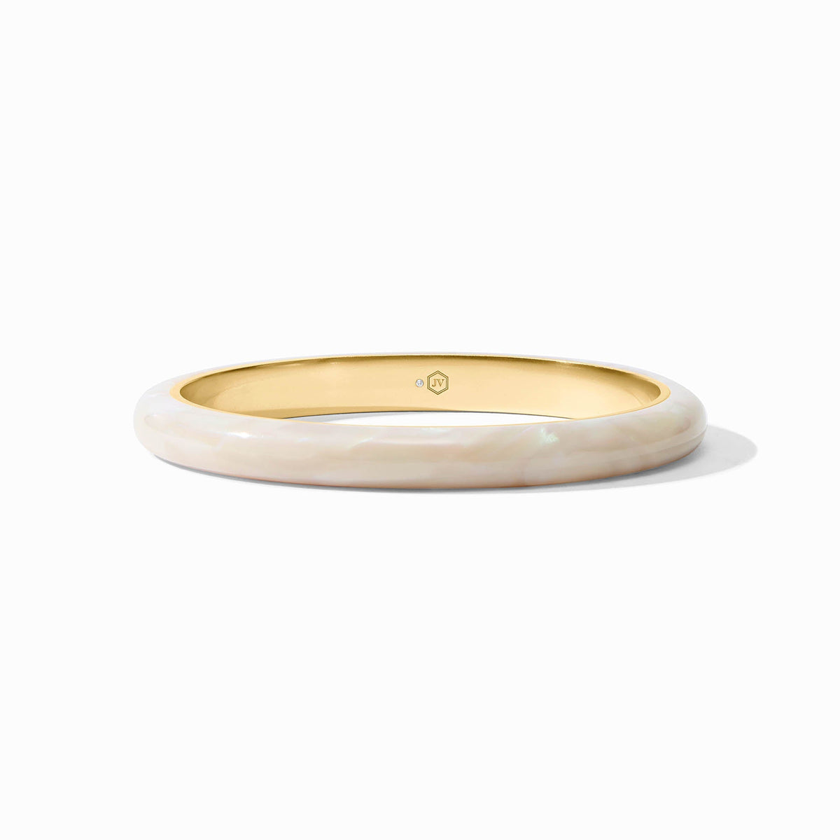 Alabaster stone statement bangle on a wide gold band
