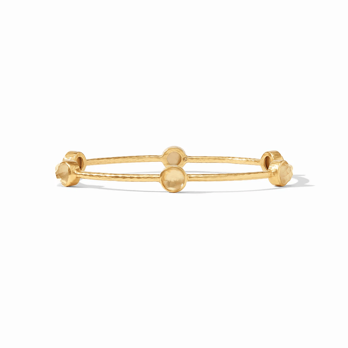 Small gold luxe bangle with an iridescent champagne stone