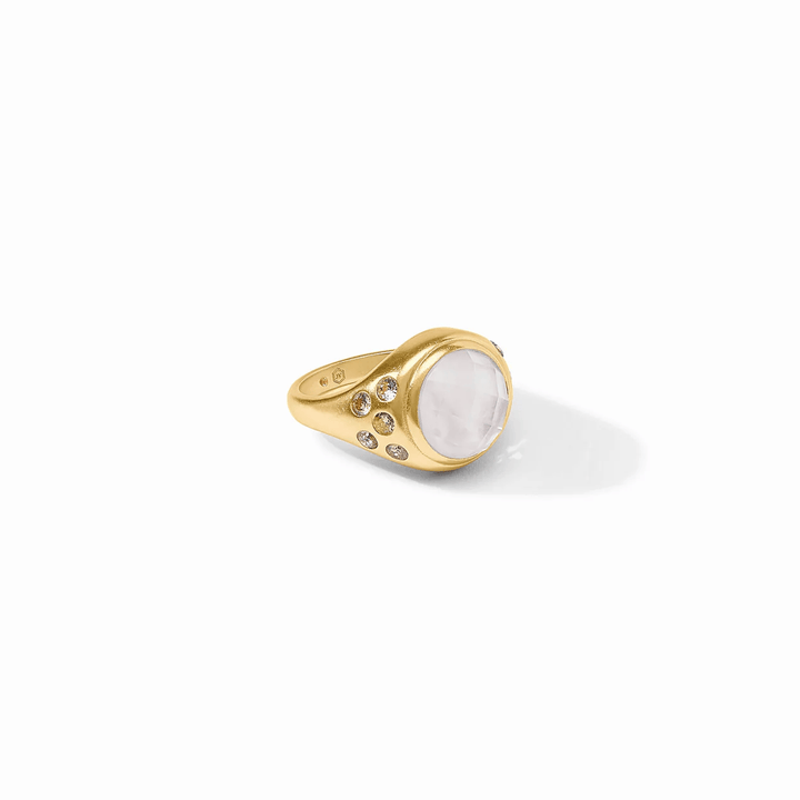 Gold statement ring with an iridescent clear crystal