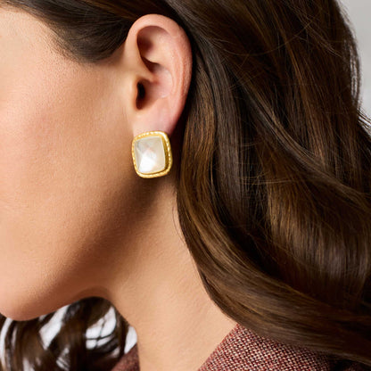 Iridescent clear crystal stud earrings in gold settings