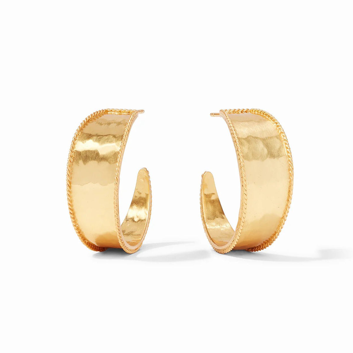 Medium gold hoop earrings with a textured band