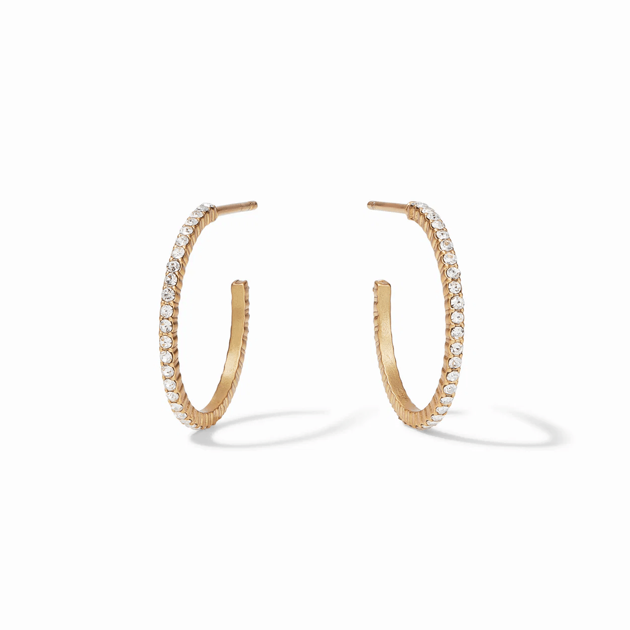 Small gold hoop earrings set with cubic zirconia