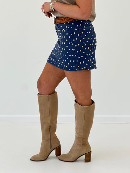 Navy dotted skort with a wrap front skirt panel