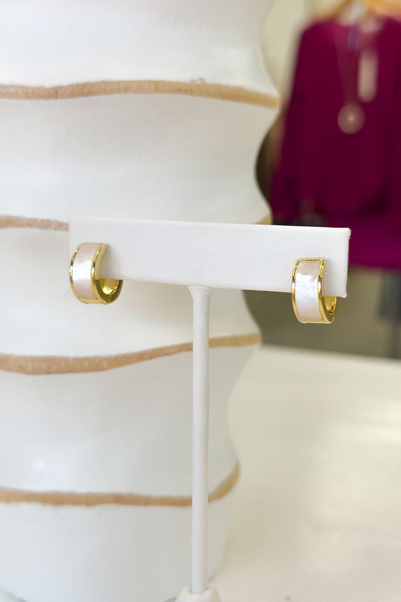 Gold Solid Pearl Huggie Hoops