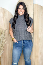 Dark Grey Cable Knit Braid Sweater