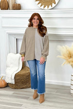 Taupe Contrast Stripe Long Sleeve Top