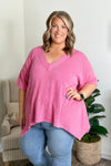 Hot Pink Textured V Neck High Low Top