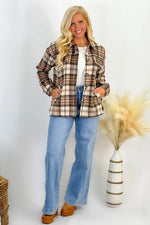 Taupe Plaid Button Up Shacket