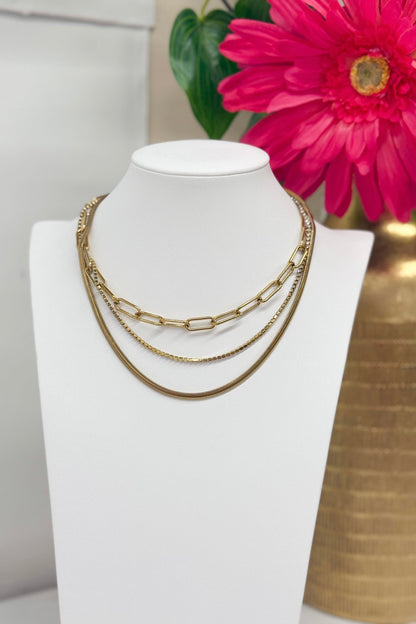 Layered necklace with clear pave stones