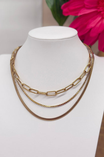 Two-strand gold necklace with pave stone accents