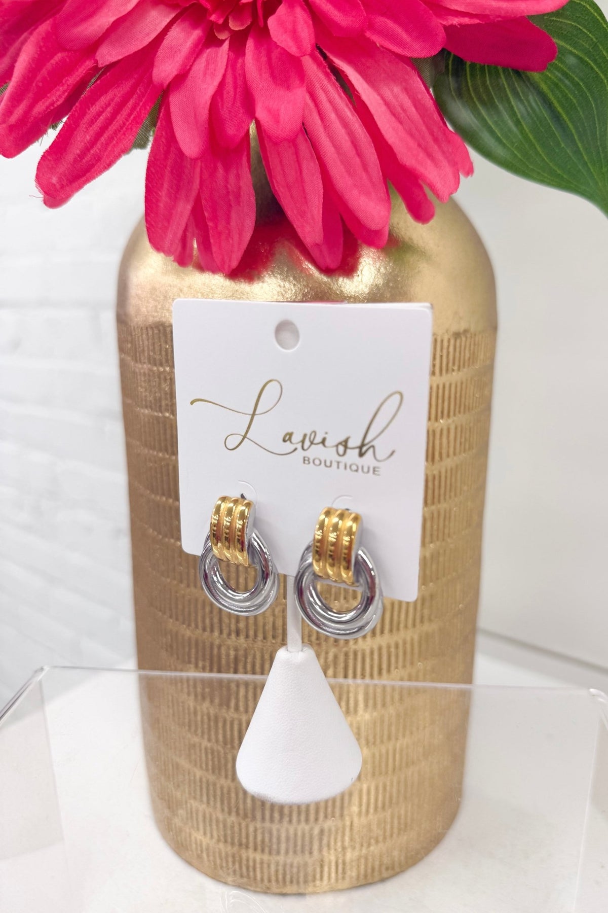 Mixed metal earrings in two finishes