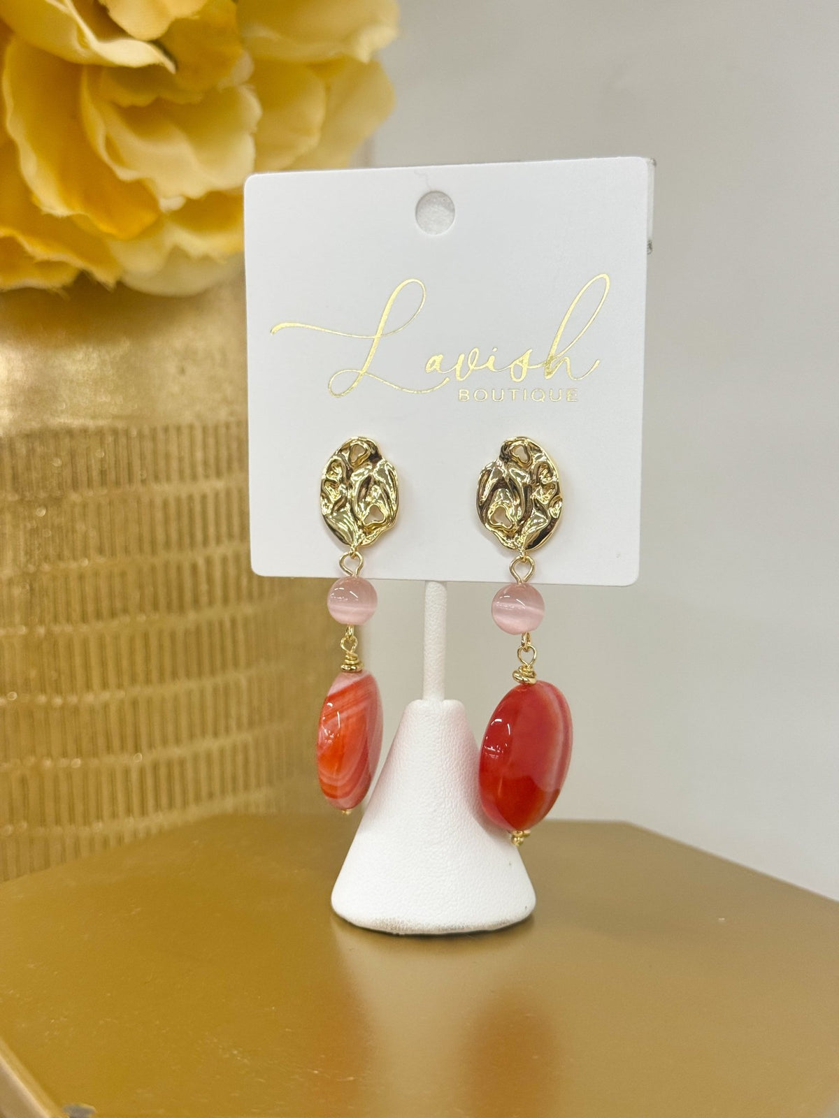 Beaded drop earrings with striped round charms
