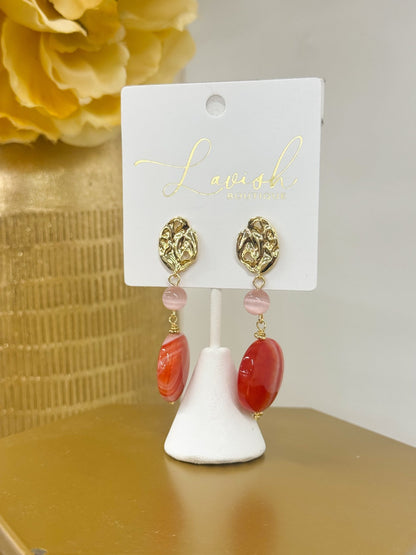 Beaded drop earrings with striped round charms