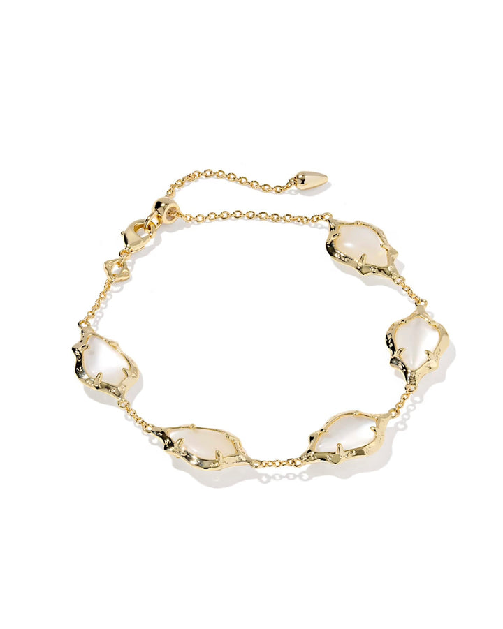 Gold bracelet set with natural mother of pearl