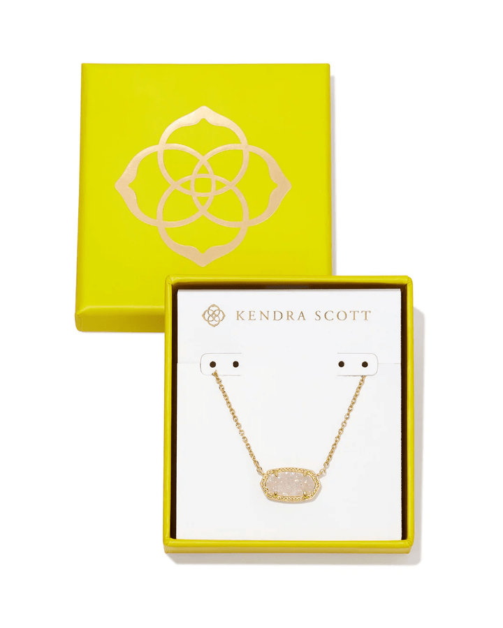 Gold necklace with an iridescent drusy stone pendant