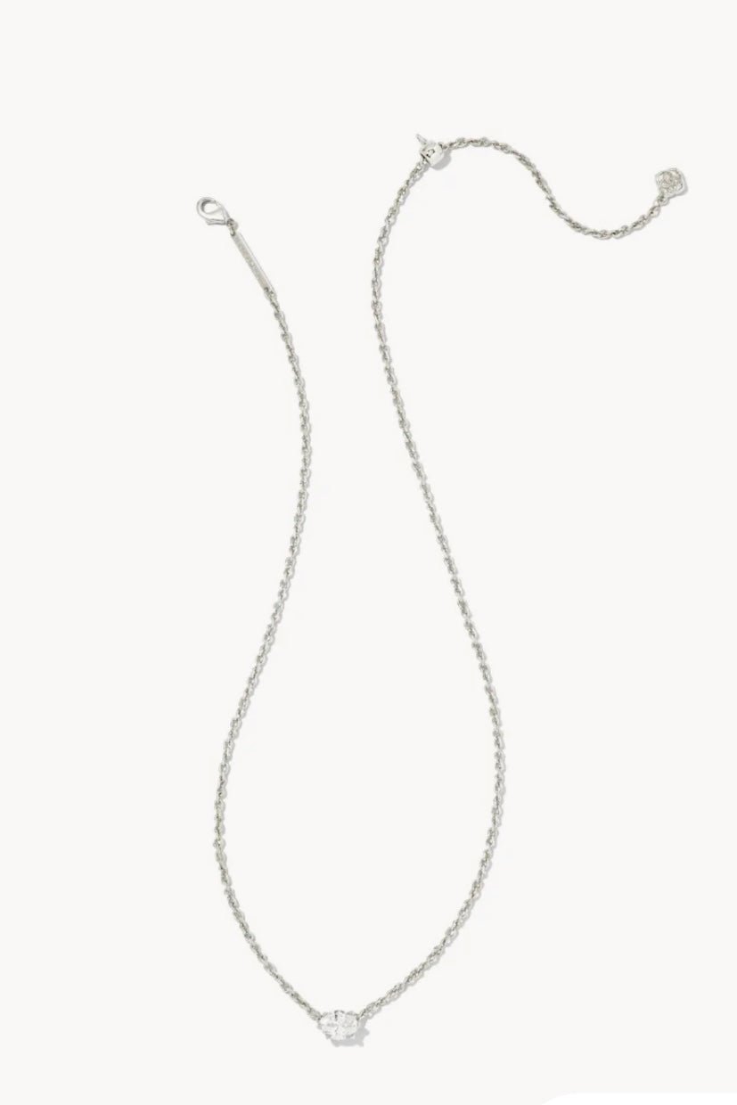 Rhodium pendant necklace with a white cubic zirconia stone