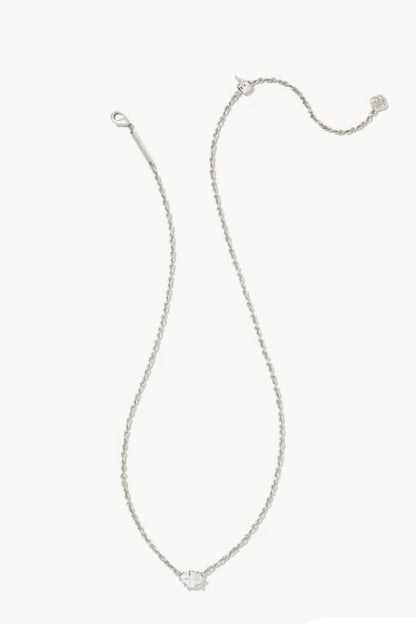 Rhodium pendant necklace with a white cubic zirconia stone