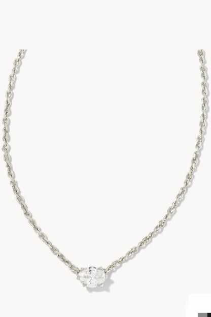 Silver-tone necklace with a faceted clear pendant