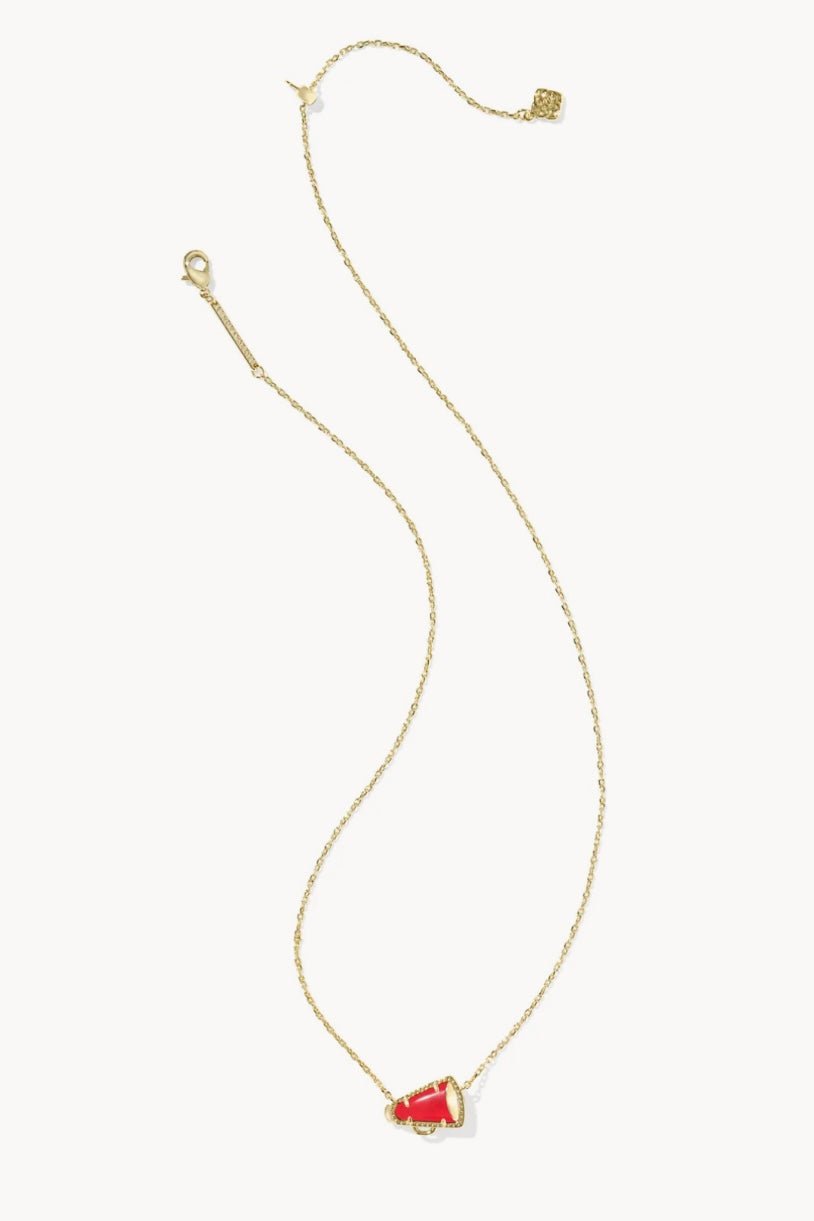 Gold necklace with a red illusion cheer pendant