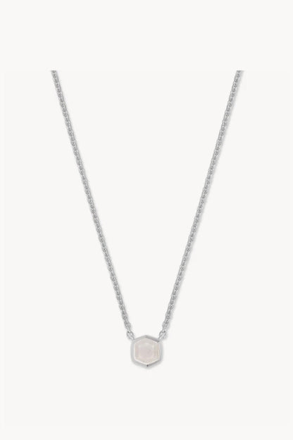 Silver necklace with an iridescent moonstone pendant