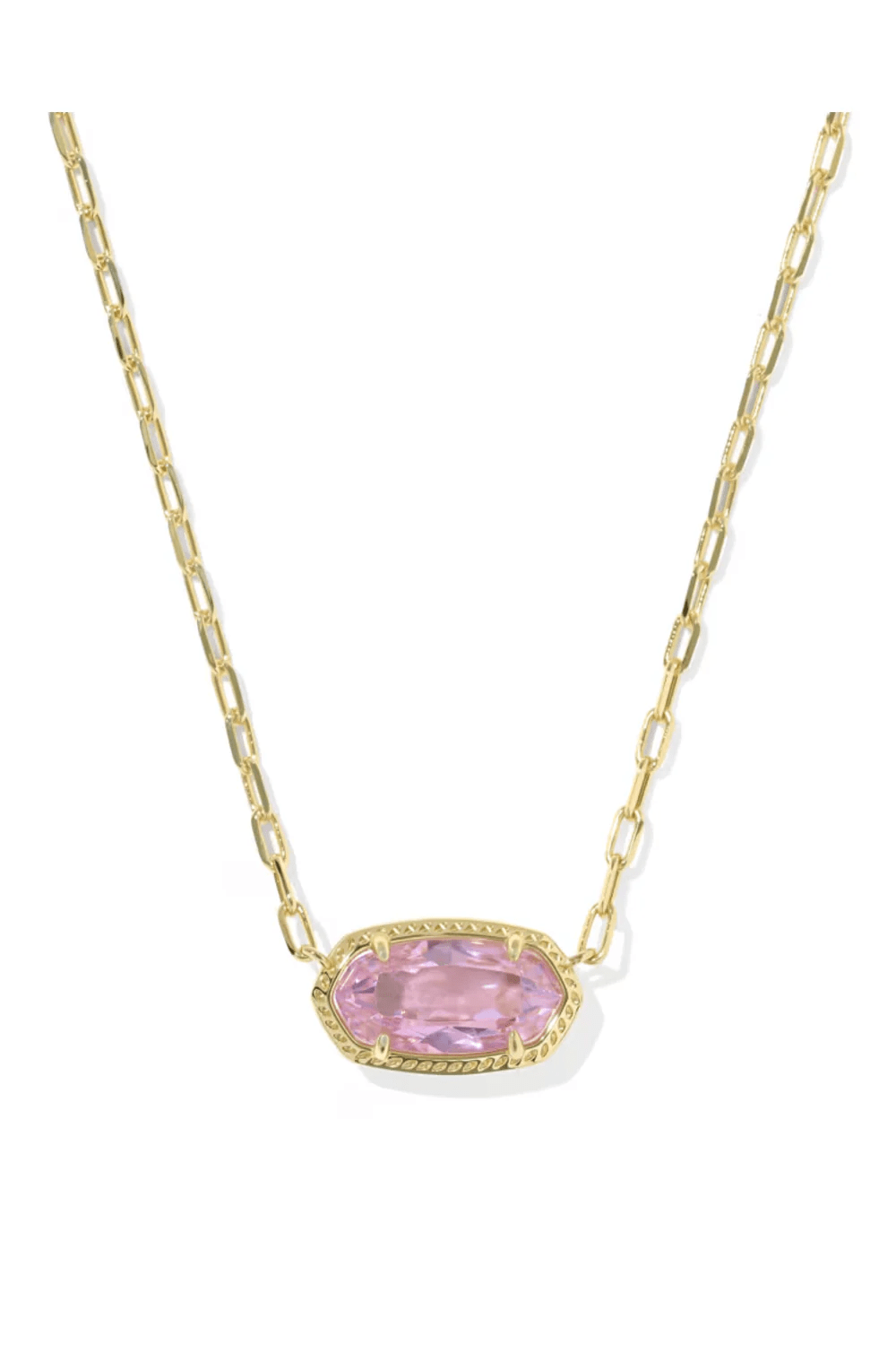 Light pink stone pendant on a gold chain