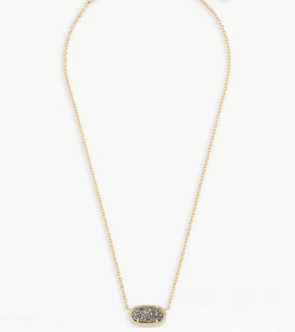 Gold necklace with a platinum drusy pendant