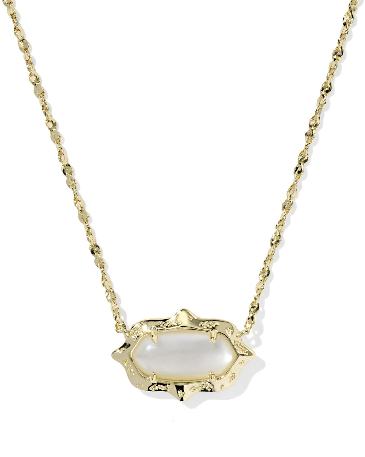 Scalloped stone pendant on a gold chain