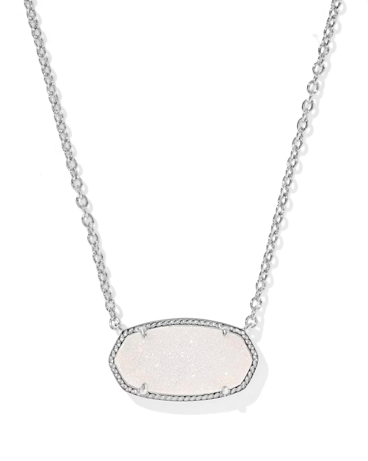 Iridescent drusy stone pendant on a silver-tone chain