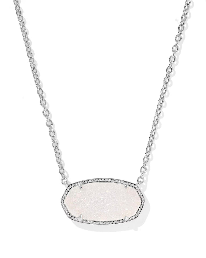 Iridescent drusy stone pendant on a silver-tone chain