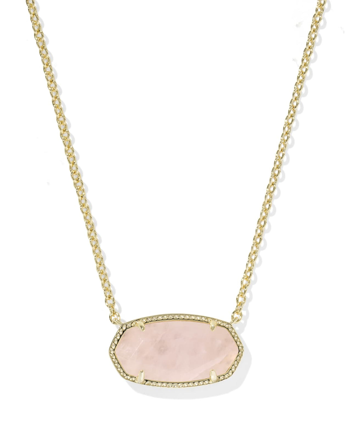 Rose quartz pendant on a short gold chain