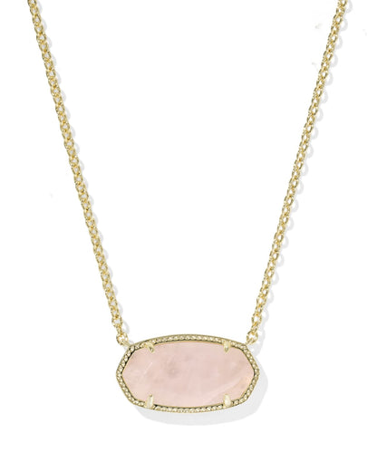 Rose quartz pendant on a short gold chain