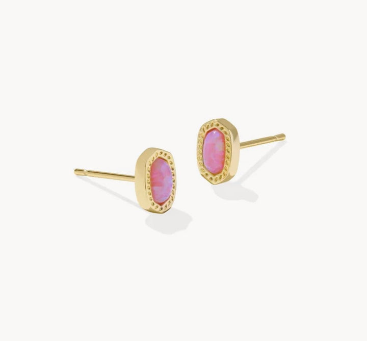 Gold stud earrings with pink azalea illusion stones