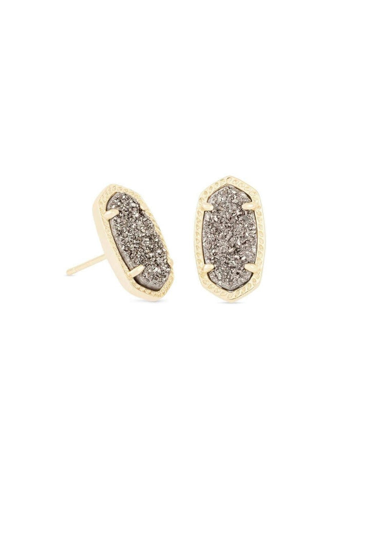 Gold stud earrings with platinum drusy stones